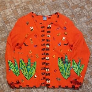 Onque Casuals Orange Cardigan Wareable Art Women's Size Medium